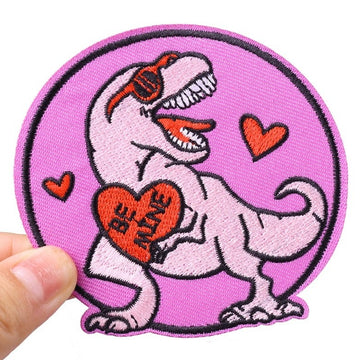 Cute 'T-Rex | Holding Be Mine Heart' Embroidered Patch