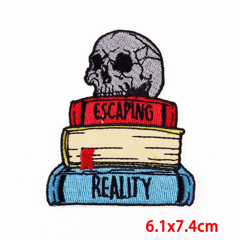 Skull 'Escaping Reality | Books' Embroidered Patch