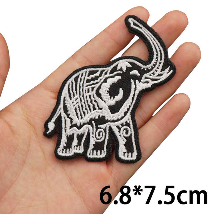 Cute Elephant 'Black And White' Embroidered Patch