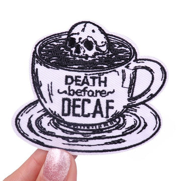Skull 'Death Before Decaf | Mug' Embroidered Patch