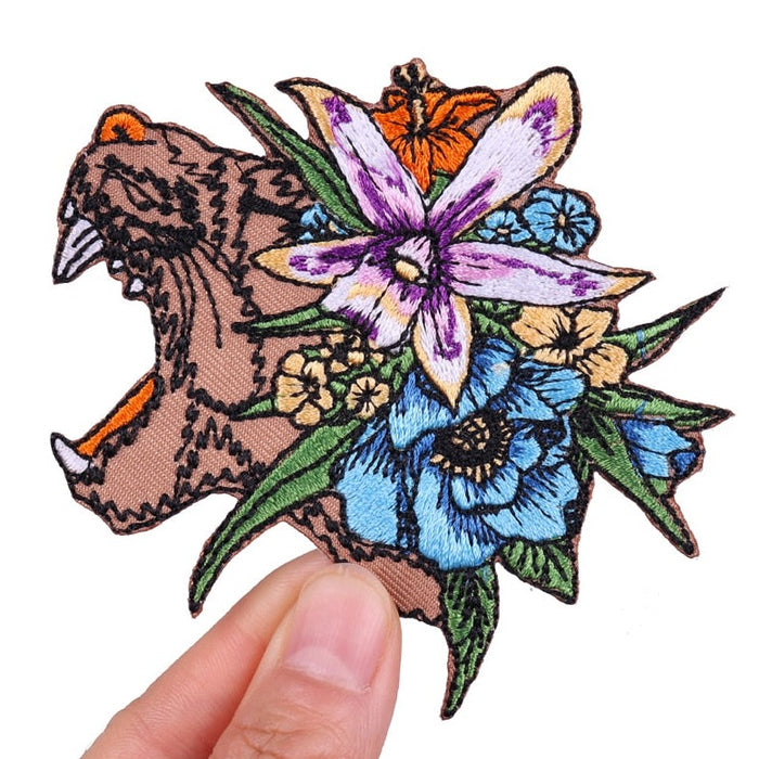 Floral Head 'Roaring Tiger' Embroidered Patch