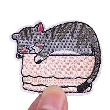 Cat 'Sleeping On Cake' Embroidered Velcro Patch