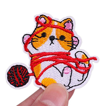 Cat 'Playing With Yarn Ball' Embroidered Velcro Patch