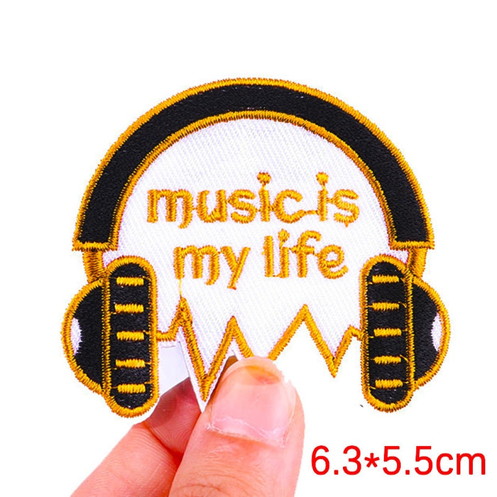 Headphones 'Music Is My Life' Embroidered Patch