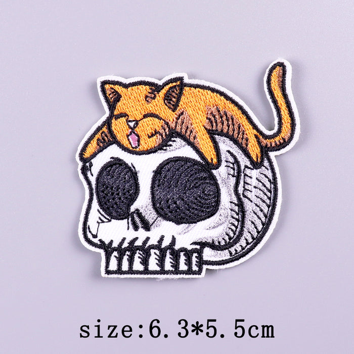 Ginger Cat 'Sleeping On Skull' Embroidered Patch