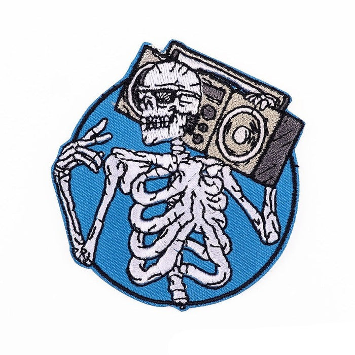 Skeleton 'Holding A Boombox Radio' Embroidered Patch
