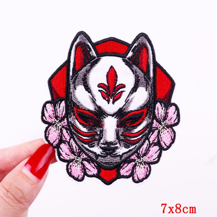 Cute 'Japanese Fox Mask | Cherry Blossom' Embroidered Patch
