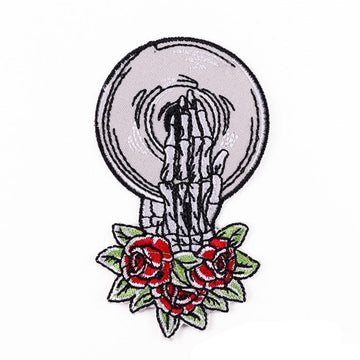 Skeleton Hand 'Holding Old Disc | Roses' Embroidered Patch