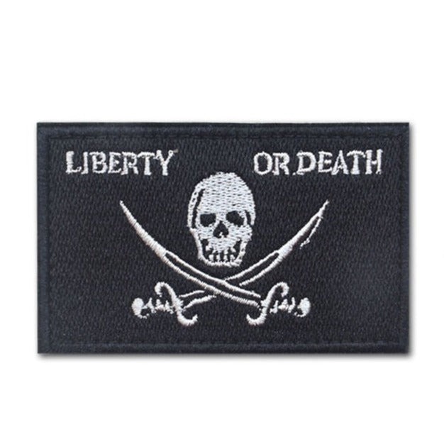 Pirate Skull 'Liberty Or Death' Embroidered Velcro Patch