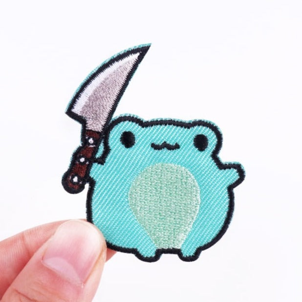 Cute 'Frog | Holding Knife' Embroidered Patch