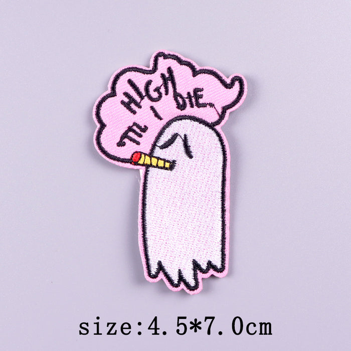 Cute Smoking Boo Ghost 'High Till I Die' Embroidered Velcro Patch