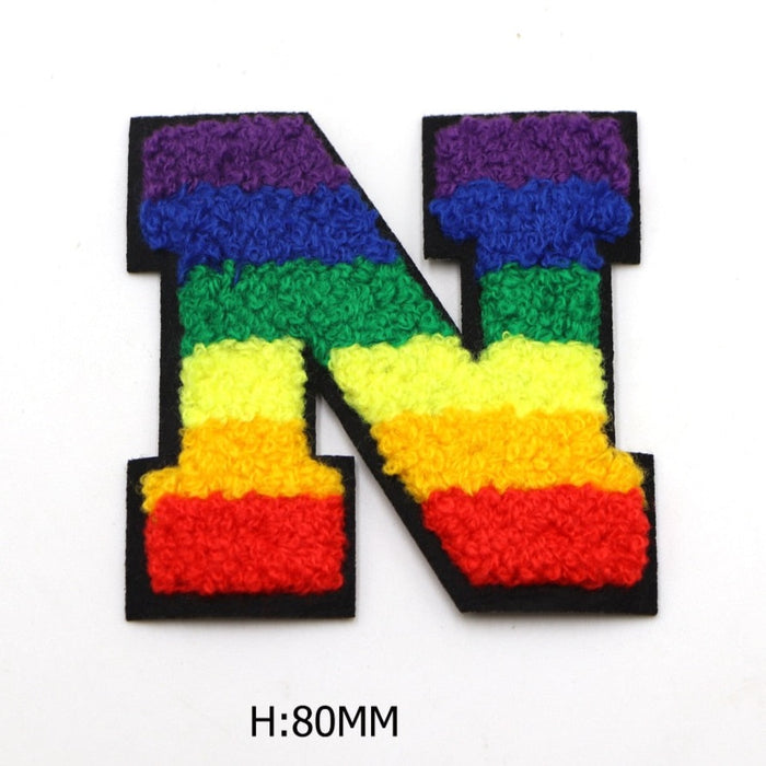 Rainbow Chenille 'Letter N' Embroidered Patch