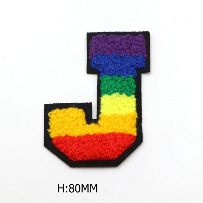 Rainbow Chenille 'Letter J' Embroidered Patch