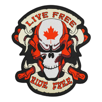 Skull 'Live And Ride Free | Canada Flag' Embroidered Patch