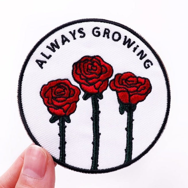 Always Growing 'Three Red Roses' Embroidered Patch