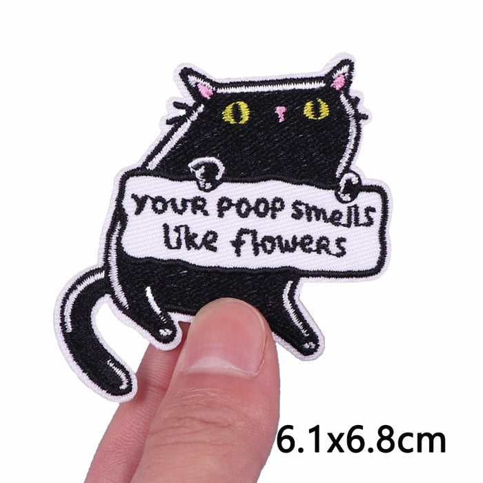 Black Cat 'Your Poop Smells Like Flowers' Embroidered Velcro Patch