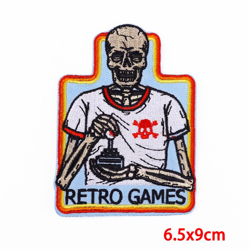 Skull 'Retro Games | Playing' Embroidered Patch