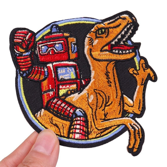 Cute 'Robot Riding A Dinosaur' Embroidered Patch