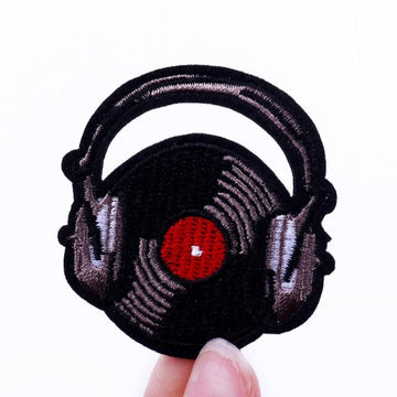 Music 'Phonograph Disc and Headphones' Embroidered Patch