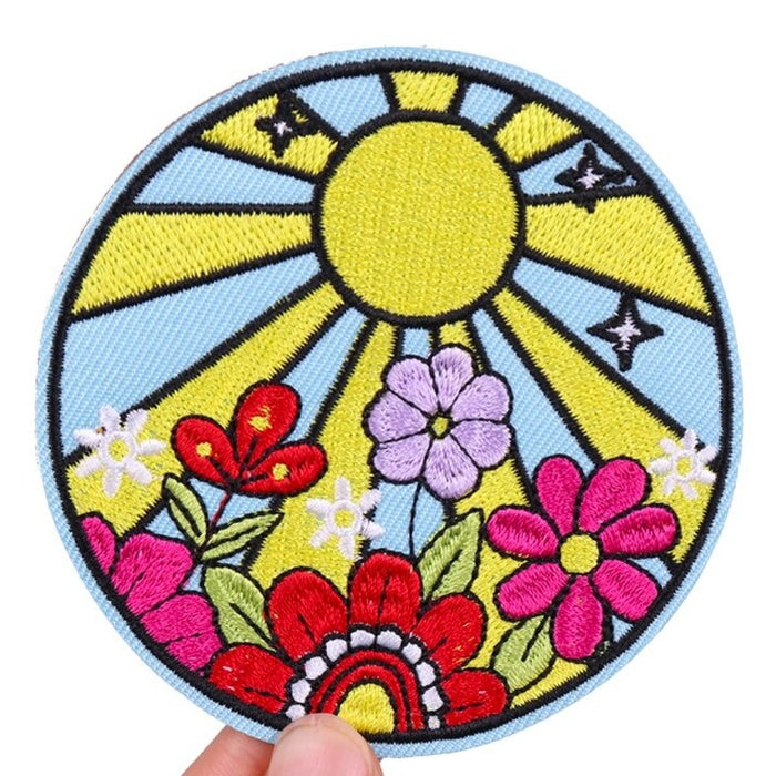 Cute 'Sun and Flowers' Embroidered Patch