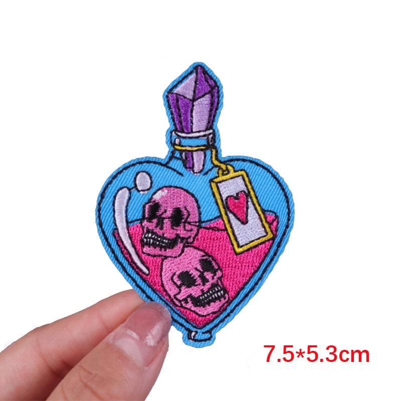 Skull 'Two Skulls | Heart Shaped Bottle' Embroidered Patch