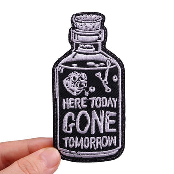Skull Bottle 'Here Today Gone Tomorrow' Embroidered Patch