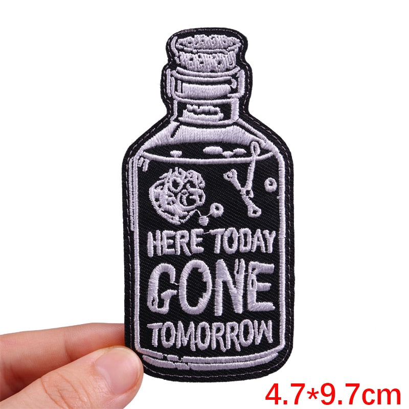 Skull Bottle 'Here Today Gone Tomorrow' Embroidered Patch