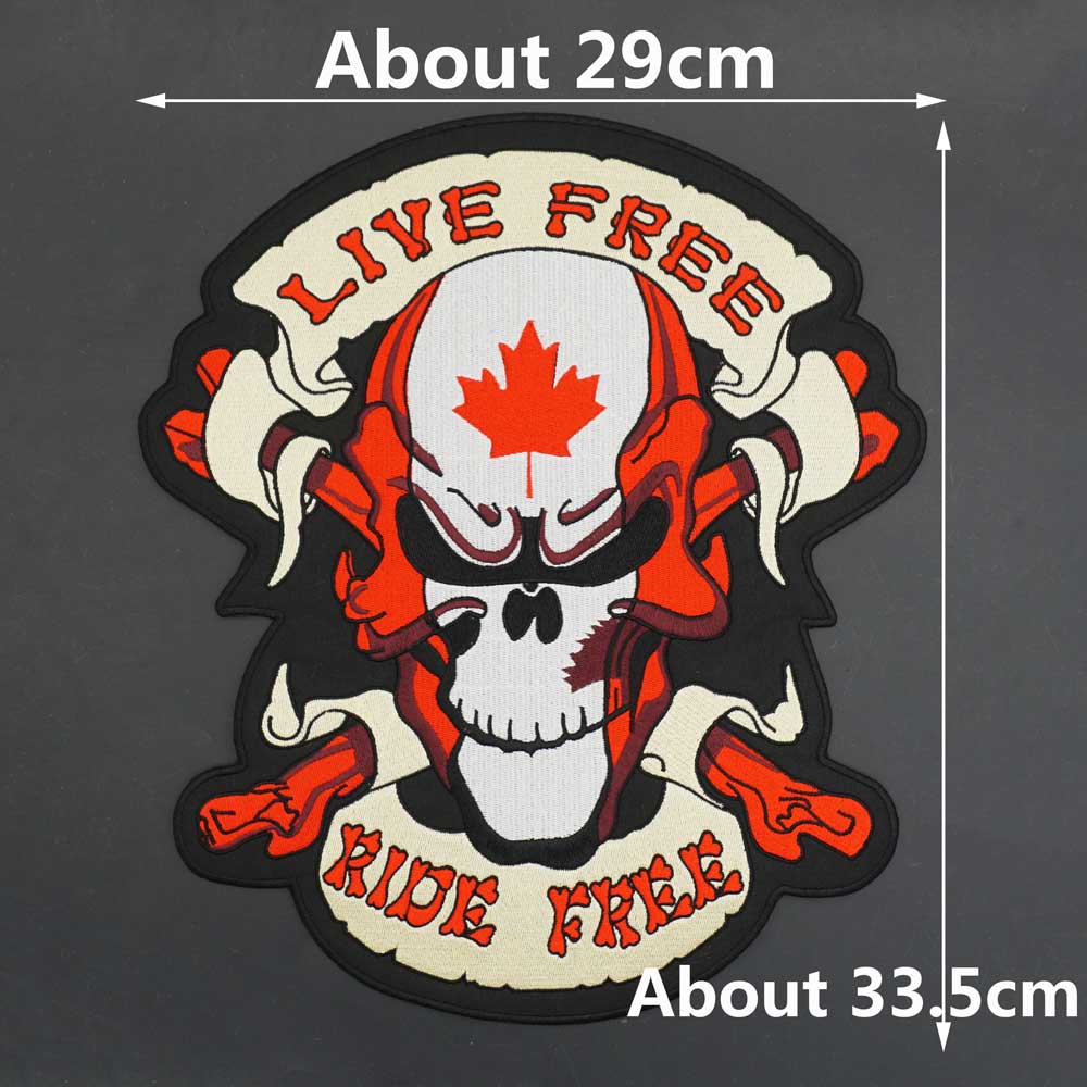 Skull 'Live And Ride Free | Canada Flag' Embroidered Patch