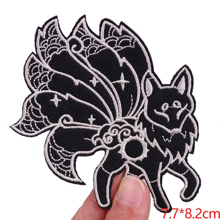Cute 'Six-Tailed Fox | Black' Embroidered Patch