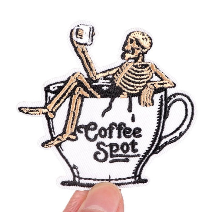 Coffee Spot 'Skeleton Sitting In A Cup' Embroidered Patch
