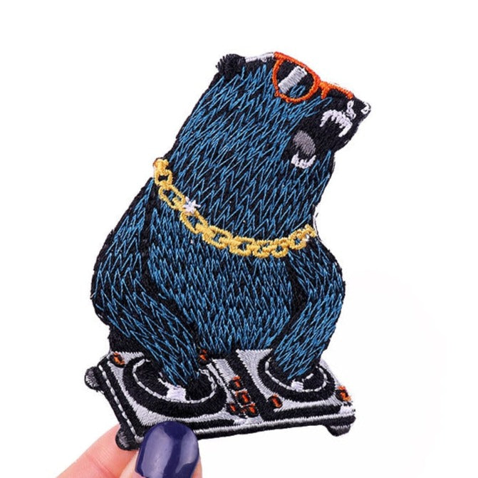 Cool 'DJ Bear | Playing Music' Embroidered Patch