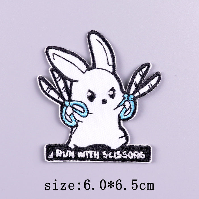 Rabbit 'I Run With Scissors' Embroidered Velcro Patch