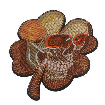 'Clover Leaf Skull | Brown ' Embroidered Velcro Patch