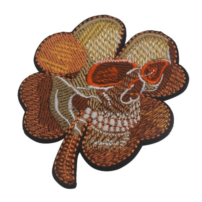 'Clover Leaf Skull | Brown ' Embroidered Velcro Patch