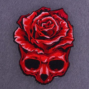 Red Rose Skull Embroidered Patch