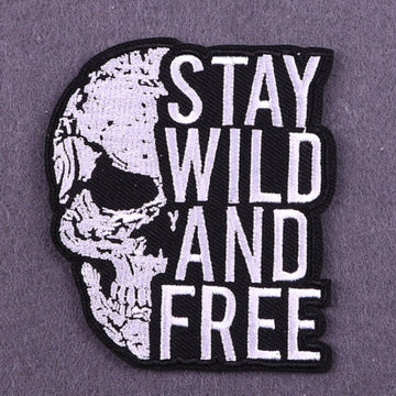 Stay Wild And Free 'Half Skull' Embroidered Patch