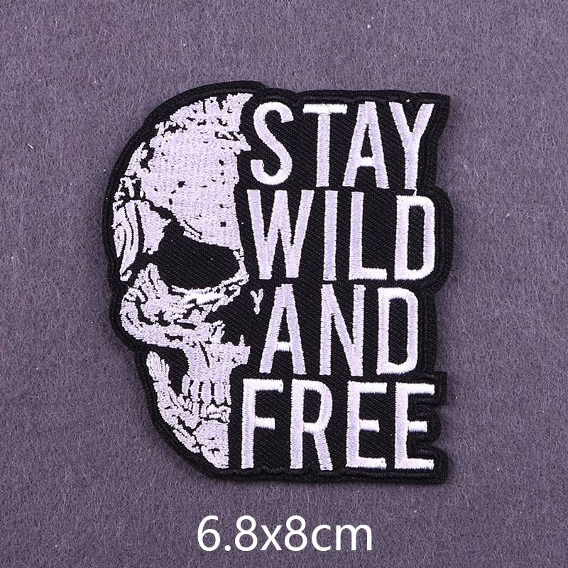Stay Wild And Free 'Half Skull' Embroidered Patch
