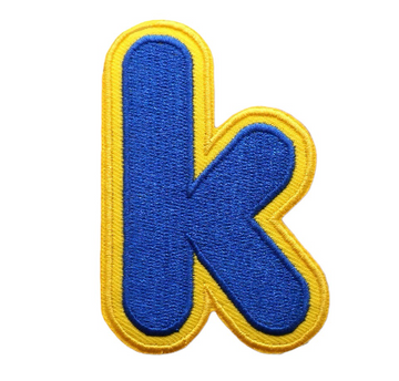 Small Letter K 'Yellow and Blue' Embroidered Velcro Patch
