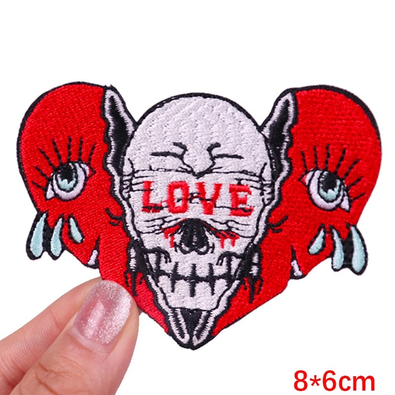 Love 'Skull Head With Broken Heart' Embroidered Patch