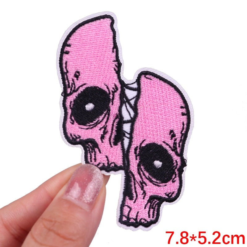 Pink Skull 'Split Face' Embroidered Patch