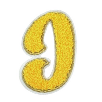 Cute Yellow Chenille 'Letter J' Embroidered Patch