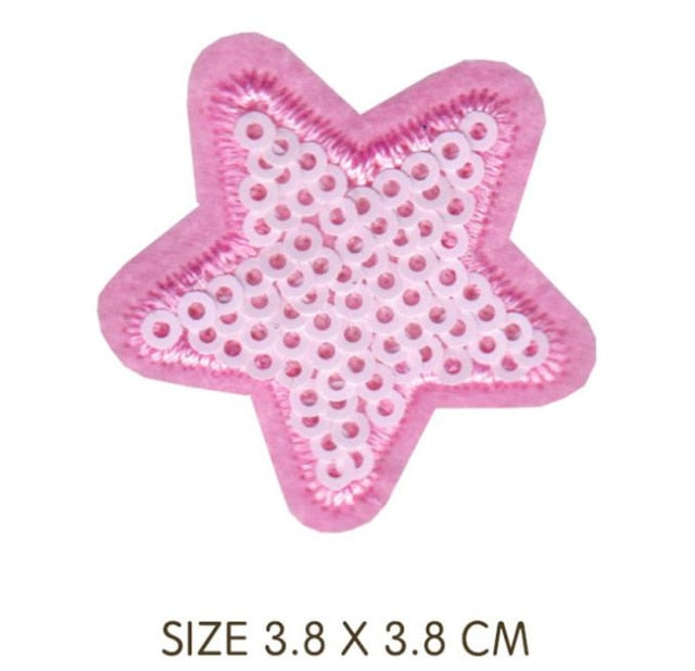 Sequined Pink Star Embroidered Patch