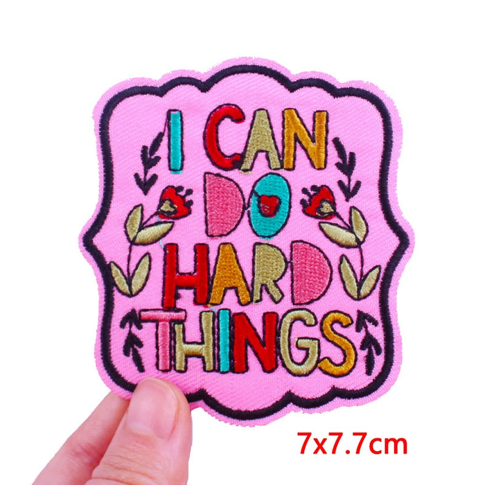 Floral 'I Can Do Hard Things' Embroidered Patch
