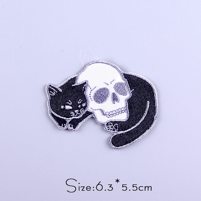 Skull 'Sweet Black Cat' Embroidered Patch
