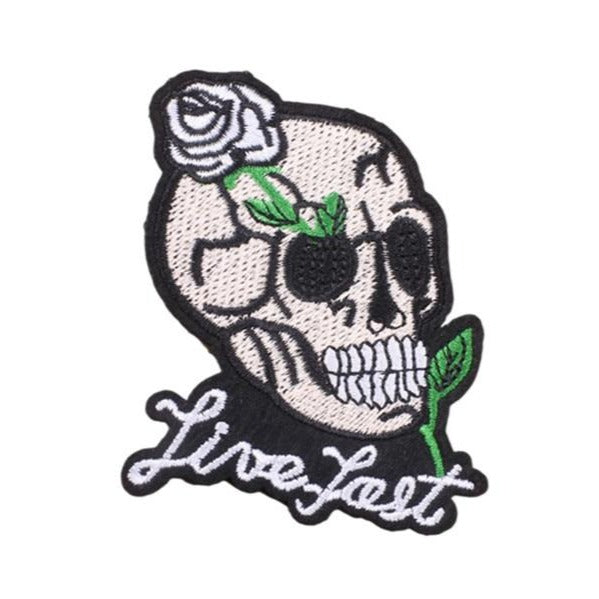 Skull 'Live Fast' Embroidered Patch