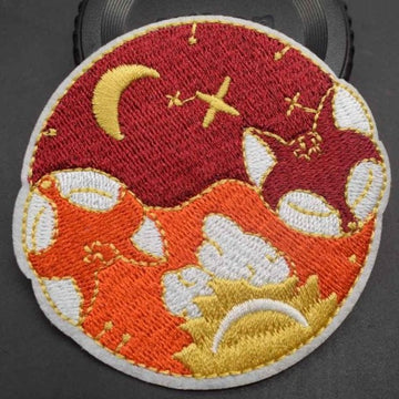 Cute Foxes 'Day and Night' Embroidered Patch