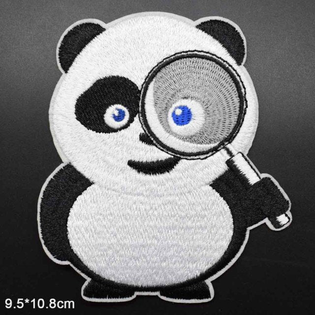Cute 'Panda | Magnifying Glass' Embroidered Patch