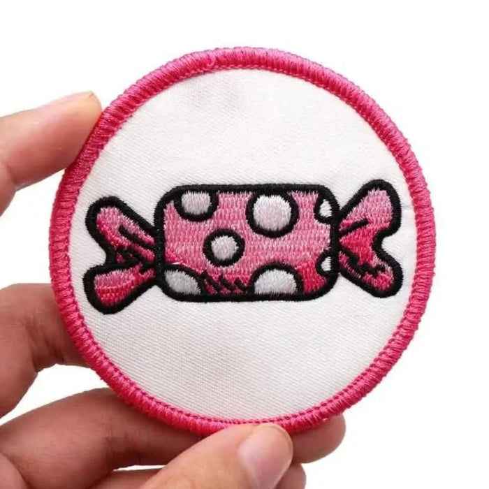 Cute 'Pink Candy Bar | Round' Embroidered Velcro Patch