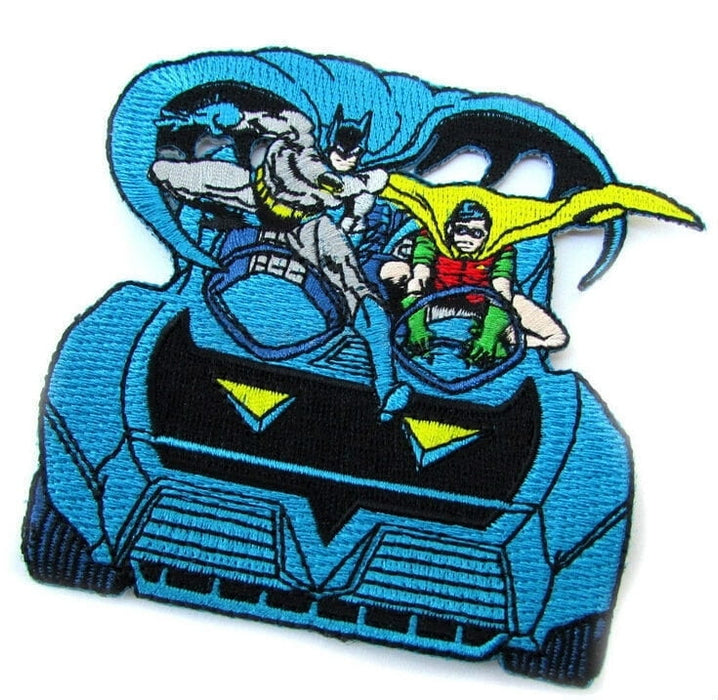 Dark Knight And Robin 4" 'Riding Blue Car' Embroidered Patch Set