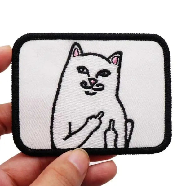 Cute White Cat 'Posing | Square' Embroidered Patch